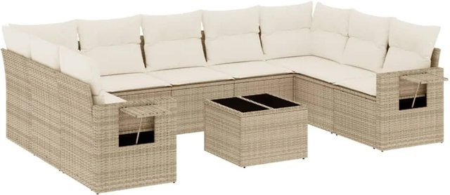 vidaXL 10-teilige Garten-Sofagarnitur in L-Form aus Poly-Rattan mit Polsterkissen in Beige-Creme - Bild 1