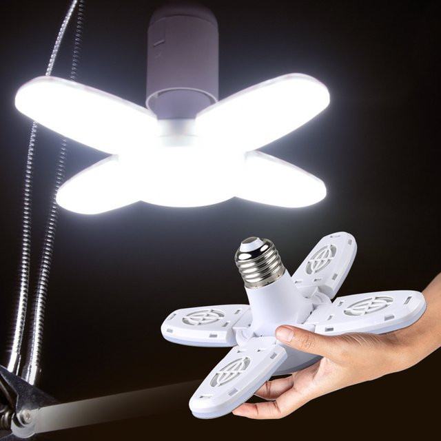 GGBEE Faltbare LED-Lampe E27 mit fächerförmigem Design, Cool White 6000K, Weiß - Bild 1