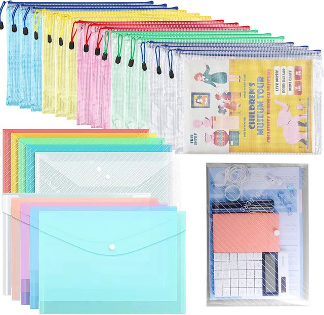 TMZ 5er Set Transparente Grid Zipper Datei Taschen Wasserdicht für A4/A5 Dokumente und Papier zur Aufbewahrung - Bild 1