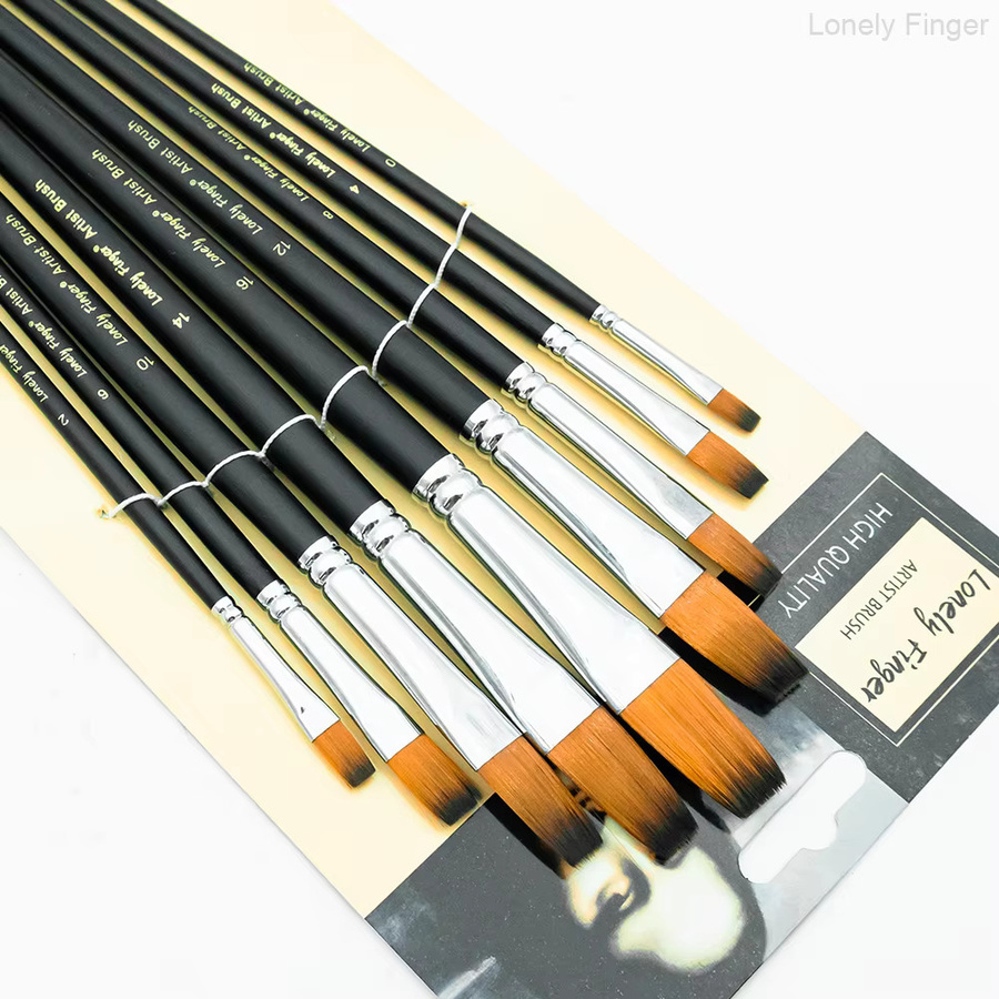 9-teiliges Pinsel-Set mit flachen Nylon-Pinseln in Schwarz für Acryl- Öl- und Aquarellmalerei - Bild 2