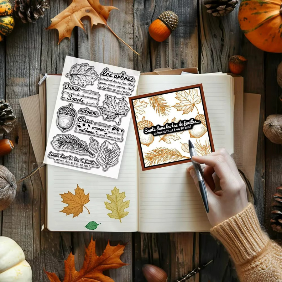 4 herbstliche Silikonstempel Set mit Katzen und Ahornblättern für die Kartenherstellung und Thanksgiving, transparent - Bild 2