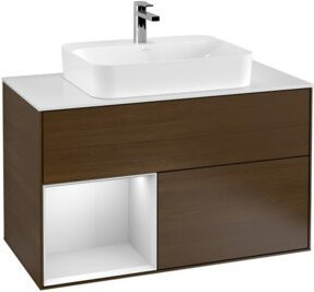 V&B Waschtischunterschrank Finion 100 mit Regalfach links, Farbe Weiß und Walnuss, B/T/H: 100 x 50,1 x 50,1 cm - Bild 1
