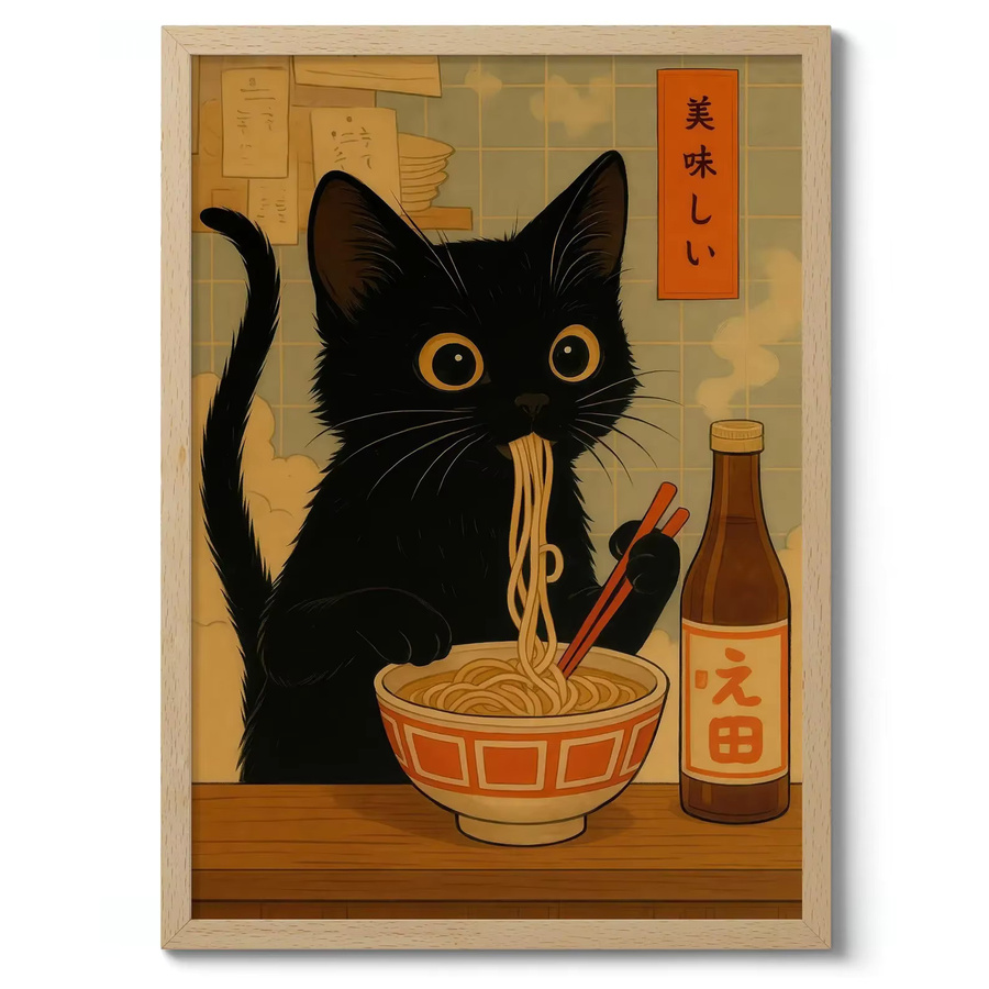 Japanisches Poster Nudelkatzen-Dieb Anime-Illustration mit Katzen und Ramen in Mehrfarbig von SHENCHEN - Bild 2