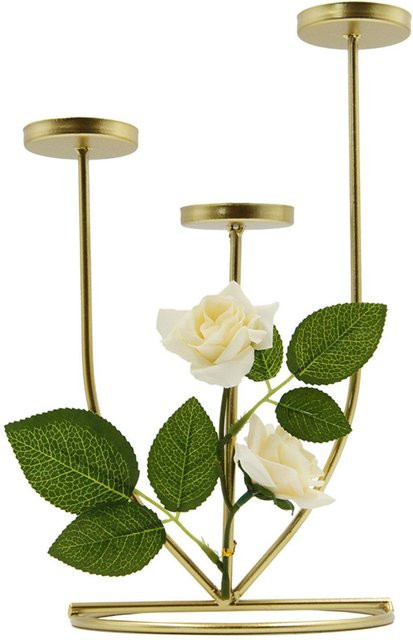 Tooarts Kerzenständer mit floralem Design aus Metall in Beige für Tischdekoration und Aromatherapie - Bild 1