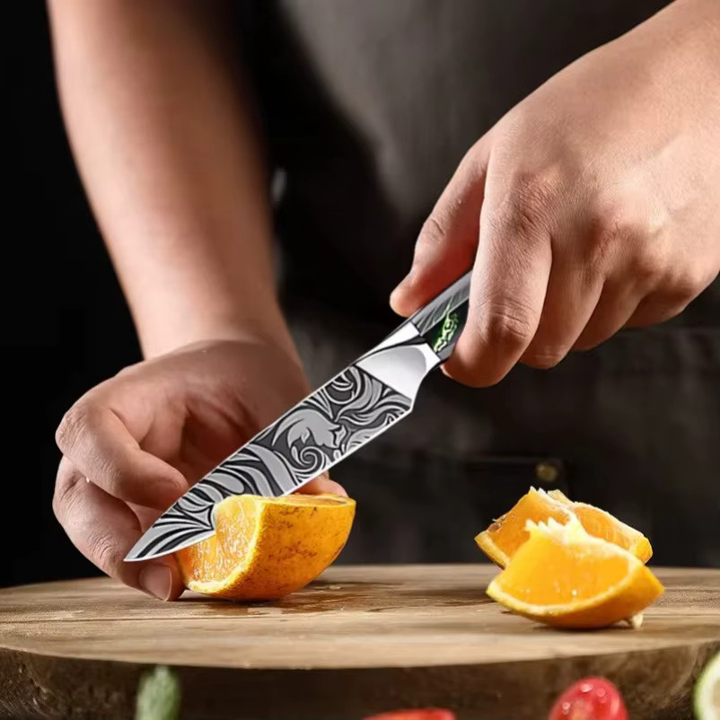 GuanQi Laser Damaskus Messer Set mit Harzgriff in Silber für Fleisch, Obst, Brot, Gemüse und zum Ausbeinen - Bild 5