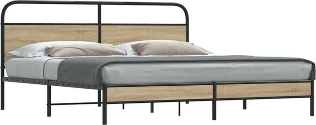 Metallbett Vidaxl in Räuchereiche und Braun im Industrial Design ohne Matratze B/T: 200 x 200 cm - Bild 1