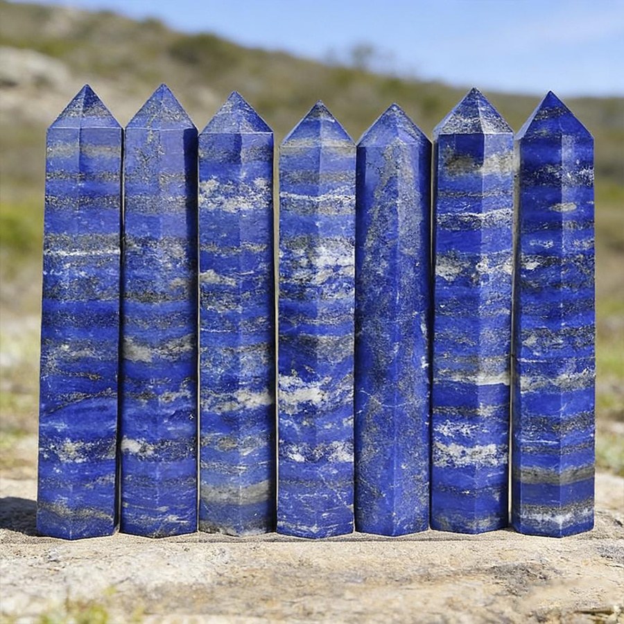 Yiran toy 1 Lapislazuli Kristallspitzen Set, 2 Stück blaue sechseckige Stein-Prismen zur Dekoration, Höhe: 15 cm - Bild 2