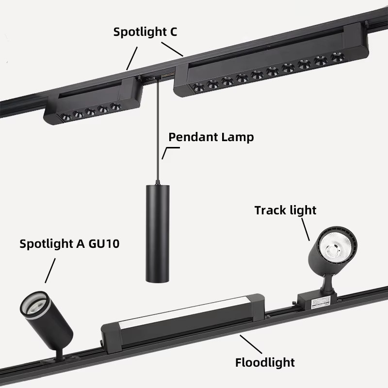 CHUANGYANG LED Schienensystem Set mit COB Schienenleuchten in Schwarz für Wohnzimmer, Küche und Shop, warmweißes Licht - Bild 2