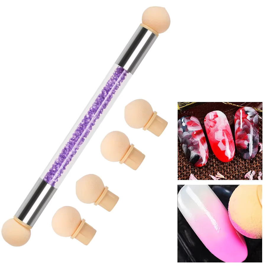 Art lalic Nagelkunst-Pinsel, Beige, mit 4 austauschbaren Schwammköpfen - Bild 3