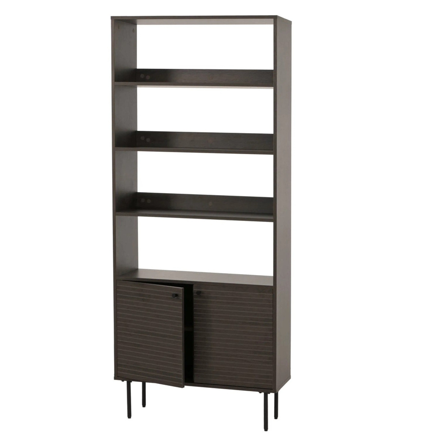 Bücherregal MCW-N78 im skandinavischen Stil aus Metall und Holz, Dunkelbraun, H: 200 cm, B: 80 cm, T: 30 cm - Bild 2