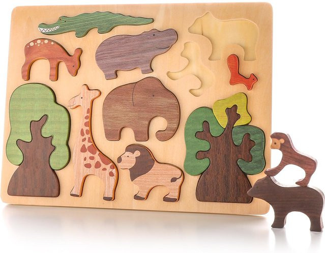juhe Tier-Puzzle Holz Handgriff-Panel Bunt ab 4-6 Jahren - Bild 1