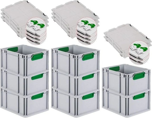 PROREGAL Spar Set 8x Eurobox Nextgen Color mit Scharnierdeckel und Schiebeschnappverschlüssen, Grün, H x B x T: 22 x 30 x 40 cm - Bild 1