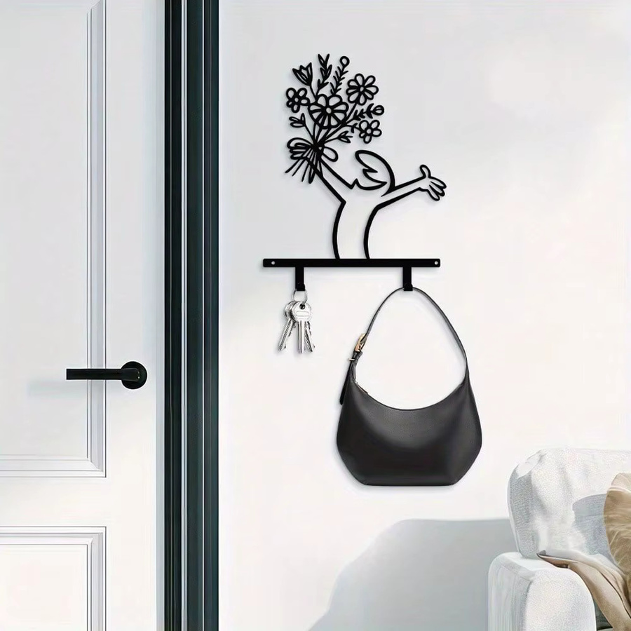 CIFBUY Wandhaken aus Metall mit Ablage in Schwarz Matt, moderner Schlüsselhalter und Hutablage für Flur, Wohnzimmer oder Büro - Bild 3