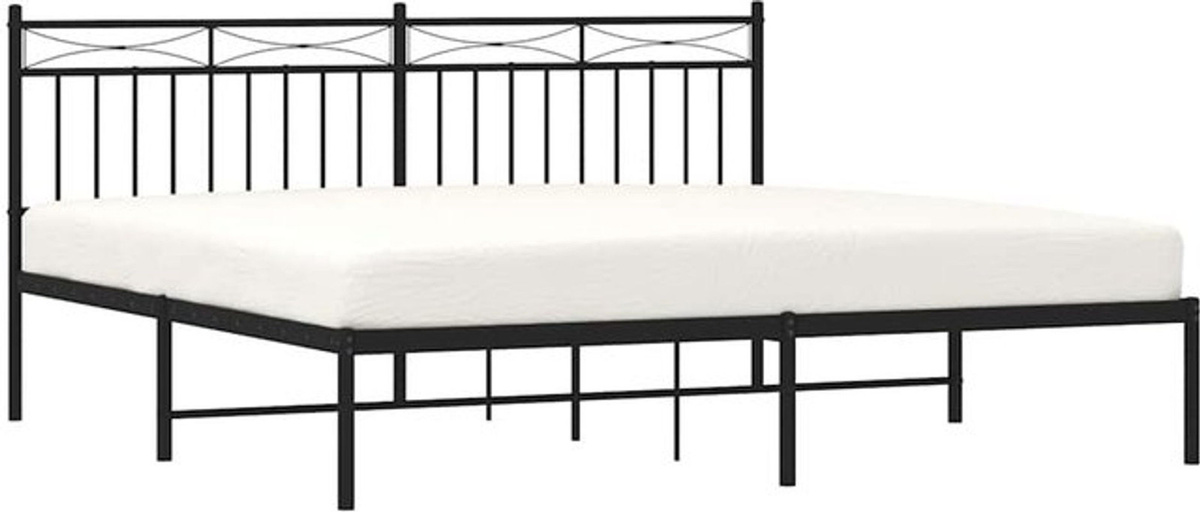 Vidaxl Metallbett mit Kopfteil in Schwarz, Klassisches Bettgestell aus Stahl, B/T/H: 183 x 213 x 91 cm - Bild 1