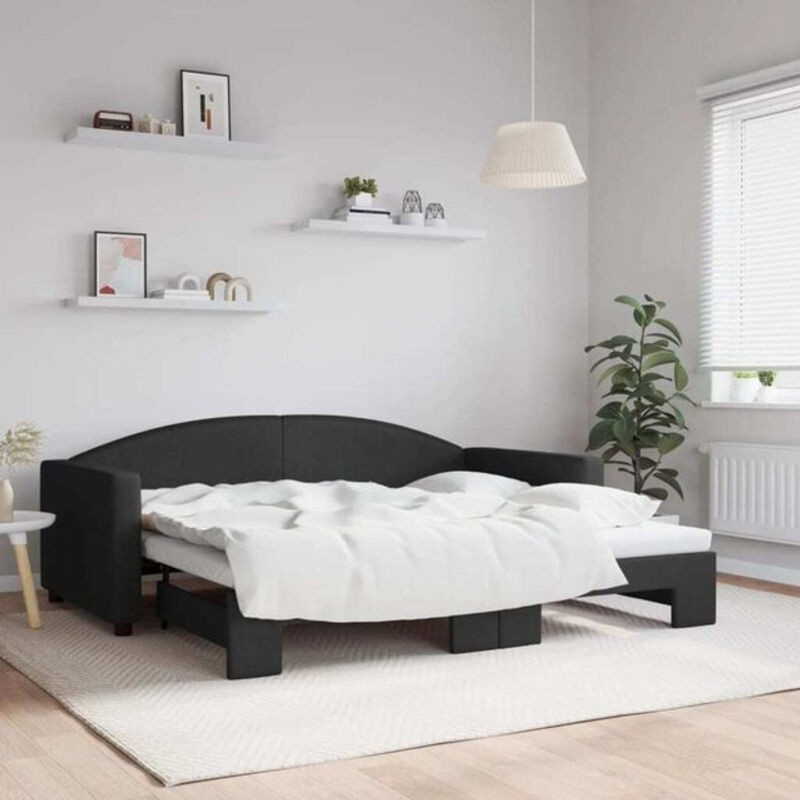 Ausziehbares Funktionsbett vidaxl in Schwarz aus Metall mit Stoffbezug B/B: 90 x 190 cm - Bild 1