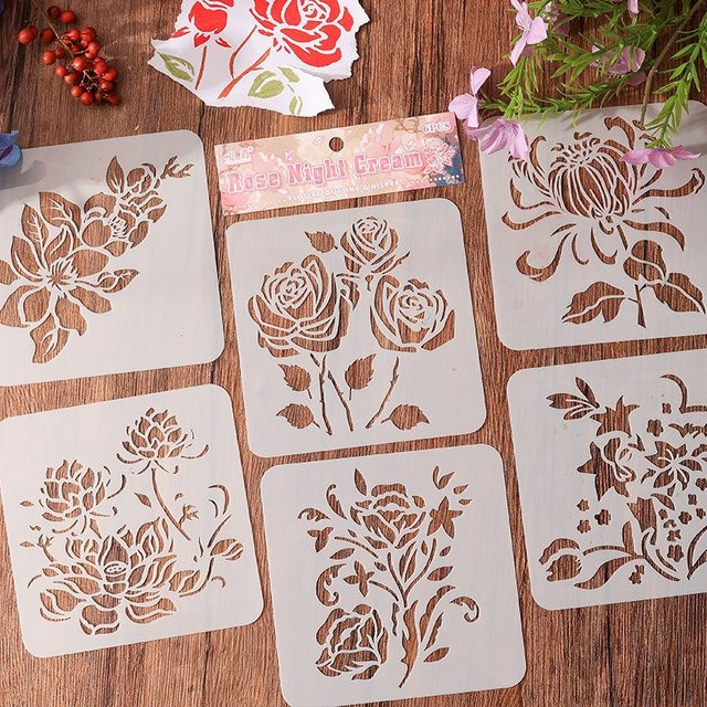 Blumenflüster Hohlschablonen-Set aus Kunststoff für DIY-Bastelarbeiten und Rosen-Blumenmalerei - Bild 1