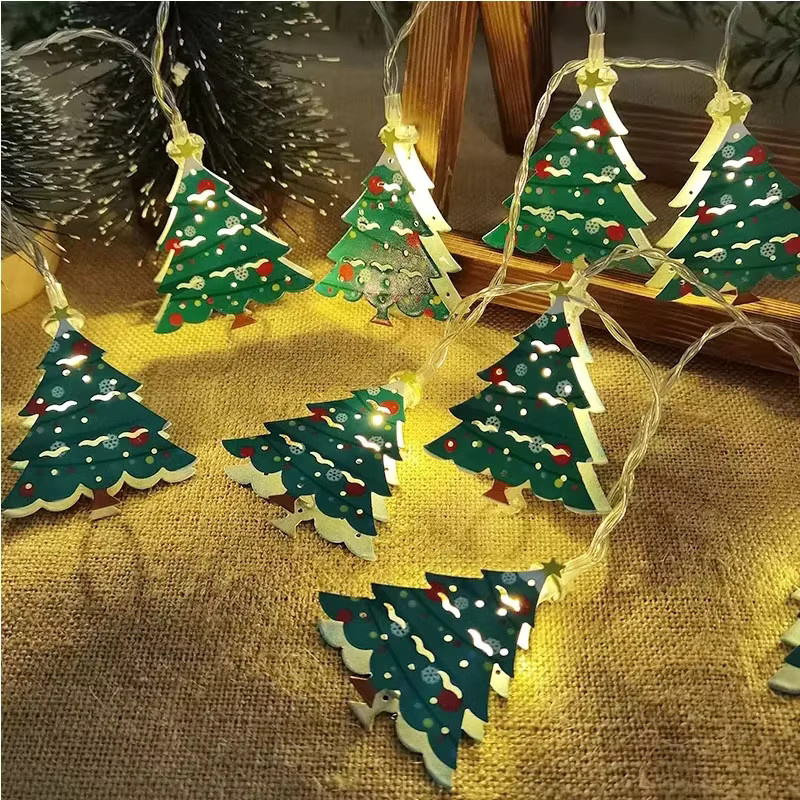 LINYILIGHT Weihnachts-Lichterkette mit 10 warmweißen LEDs und Weihnachtsmann-Motiven, grün, batteriebetrieben, Länge: 1,5 m - Bild 1