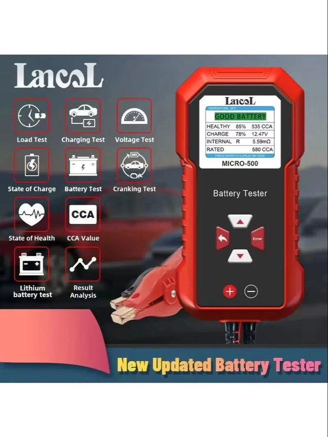 Lancol Micro 500 Autobatterietester für 12V und 24V, Batterieanalysator für Lithium- und Blei-Säure-Batterien mit 40-3000 CCA, Farbe: Rot - Bild 5