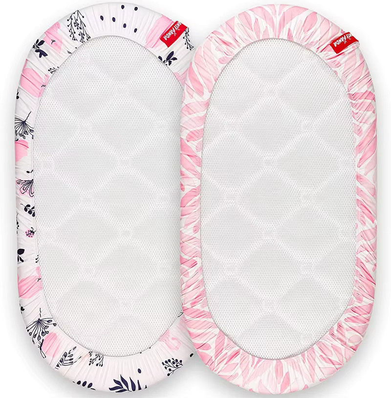 Atmungsaktives Baby-Stubenwagen-Bettlaken mit floralem Design in Pink, B/T: 82 x 41 cm - Bild 1