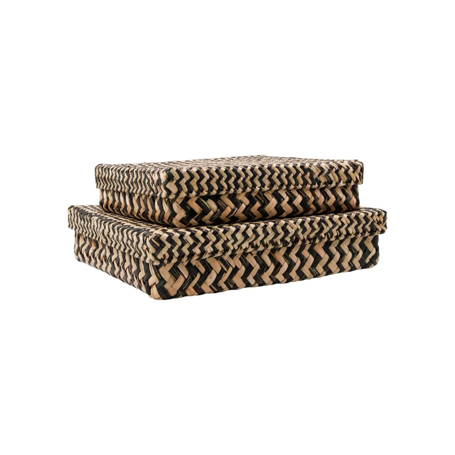 House Doctor Aufbewahrungskörbe Ollie Set aus 2 Stück in Schwarz Natur aus Seagrass und Metall B: 32,0 cm, T: 28,0 cm, H: 7,0 cm - Bild 1