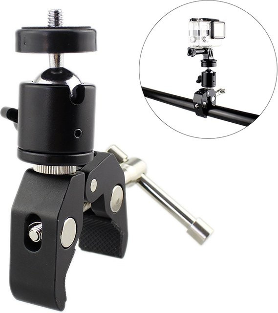 CNC-Superklemme aus Metall mit 360 Grad Mini Kugelkopf und 1/4 Zoll Schnellspanner in Schwarz für DSLR Kameras und Stativhalterungen - Bild 1