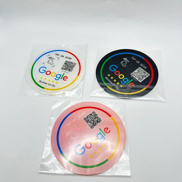 SZGHR NFC-Aufkleber aus Acryl in Pink mit QR-Code-Link für Google-Rezensionen, Durchmesser: 10 cm - Bild 1