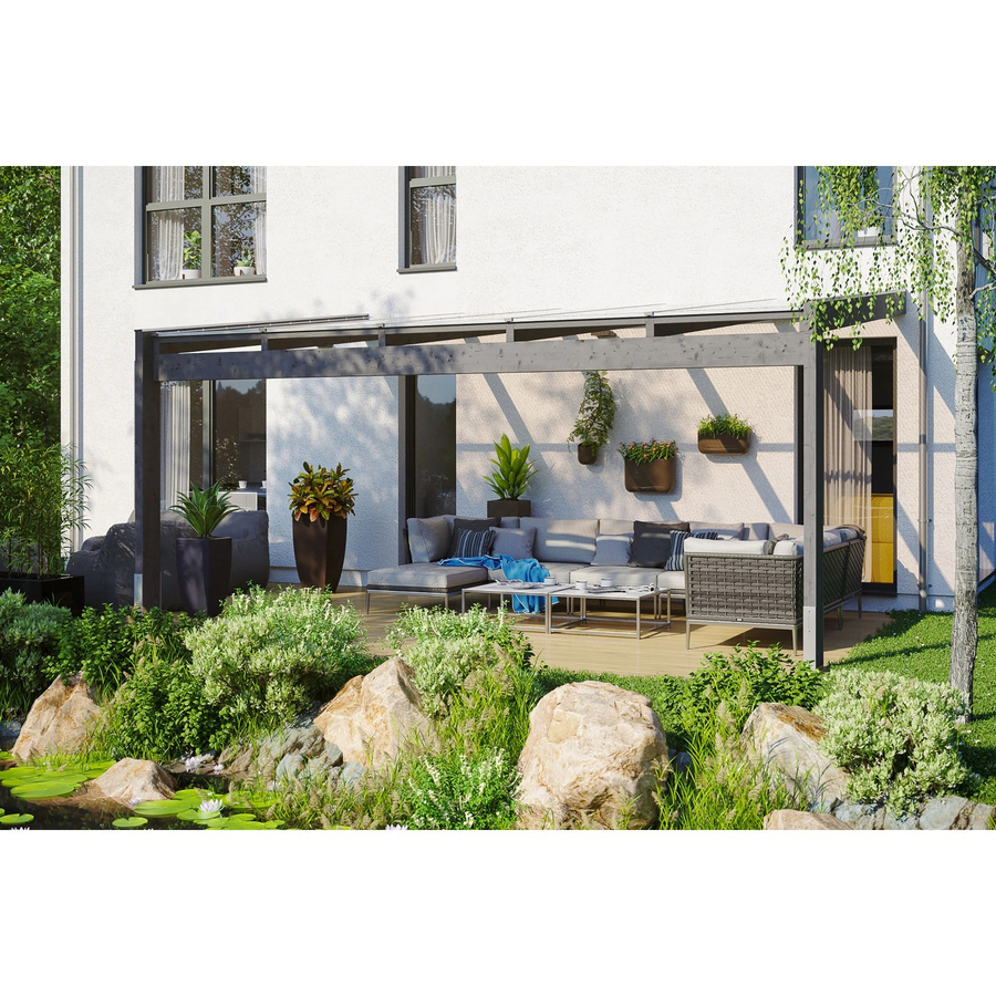 Skan Holz Terrassenüberdachung Novara aus Leimholz mit Polycarbonat-Dach in Schiefergrau, B: 557 cm, T: 259 cm, H: 274 cm - Bild 2