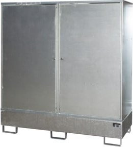Gefahrstoffschrank Bauer Südlohn GS-2 aus Stahlblech, unterfahrbar für 2 x 200 l Fässer, silber, B/T/H: 168 x 69 x 178 cm - Bild 1