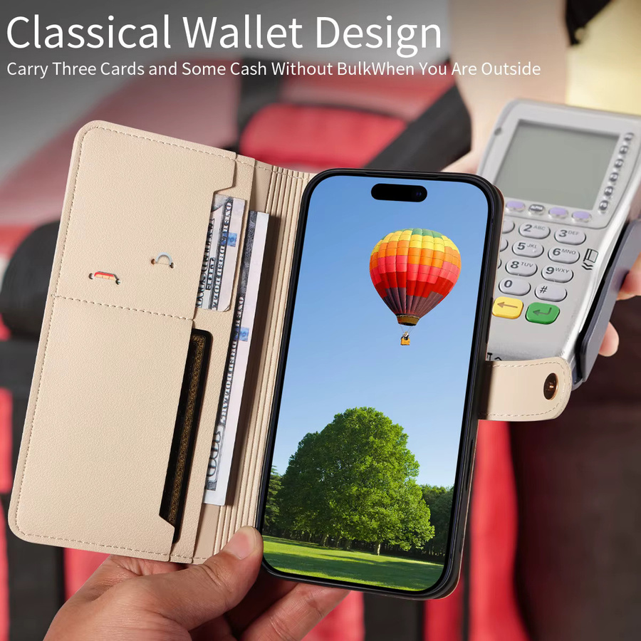 Beige TPU-Leder-Handyhülle im Brieftaschenstil für Apple iPhone Modelle als Anti-Drop Schutzhülle - Bild 2