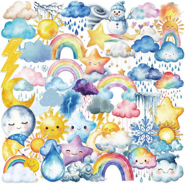 MRJIAANGSON Aquarell Wetter Element PET Transparente Aufkleber, 50-teiliges Set - Bild 1