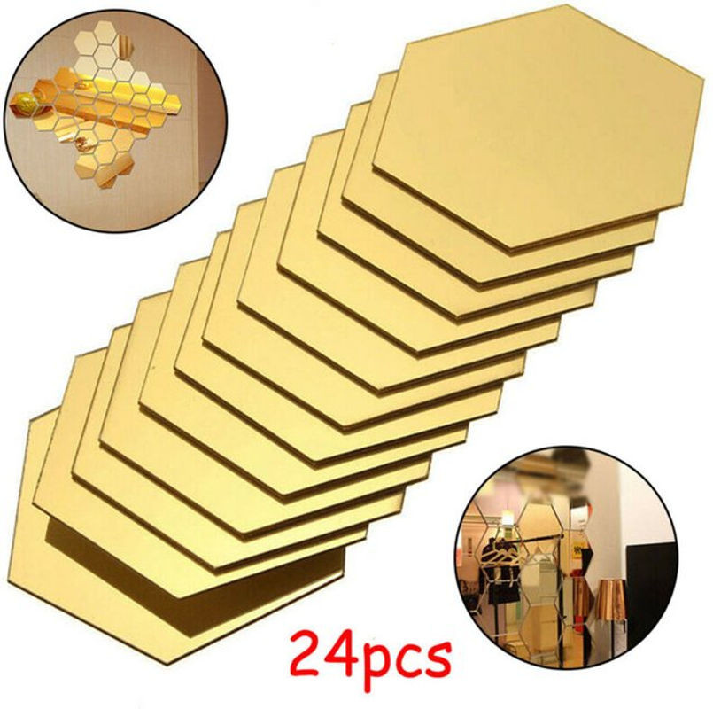 24 Stück Gold 3D Spiegel Sechseck Wandaufkleber aus Acryl Kunststoff für geometrische DIY Dekoration - Bild 1