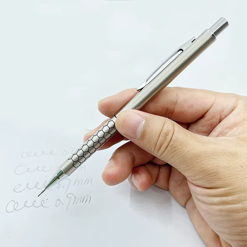 Metall-Druckbleistift Set in Silber mit Radiergummi und HB Graphitminen für Skizzen und Zeichnungen - Bild 3