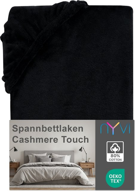 NYVI DreamScience Cashmere Touch Spannbettlaken aus Mikrofaser, Schwarz, B/T: 140 x 200 cm oder 160 x 200 cm, Matratzenhöhe bis 22 cm - Bild 1