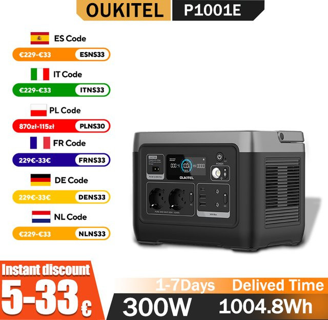 OUKITEL P1001E Tragbare Powerstation 1004,8Wh mit 300W Nennleistung und 600W Spitzenleistung als Solargenerator für Camping, Wohnmobil und Outdoor-Notfälle - Bild 1