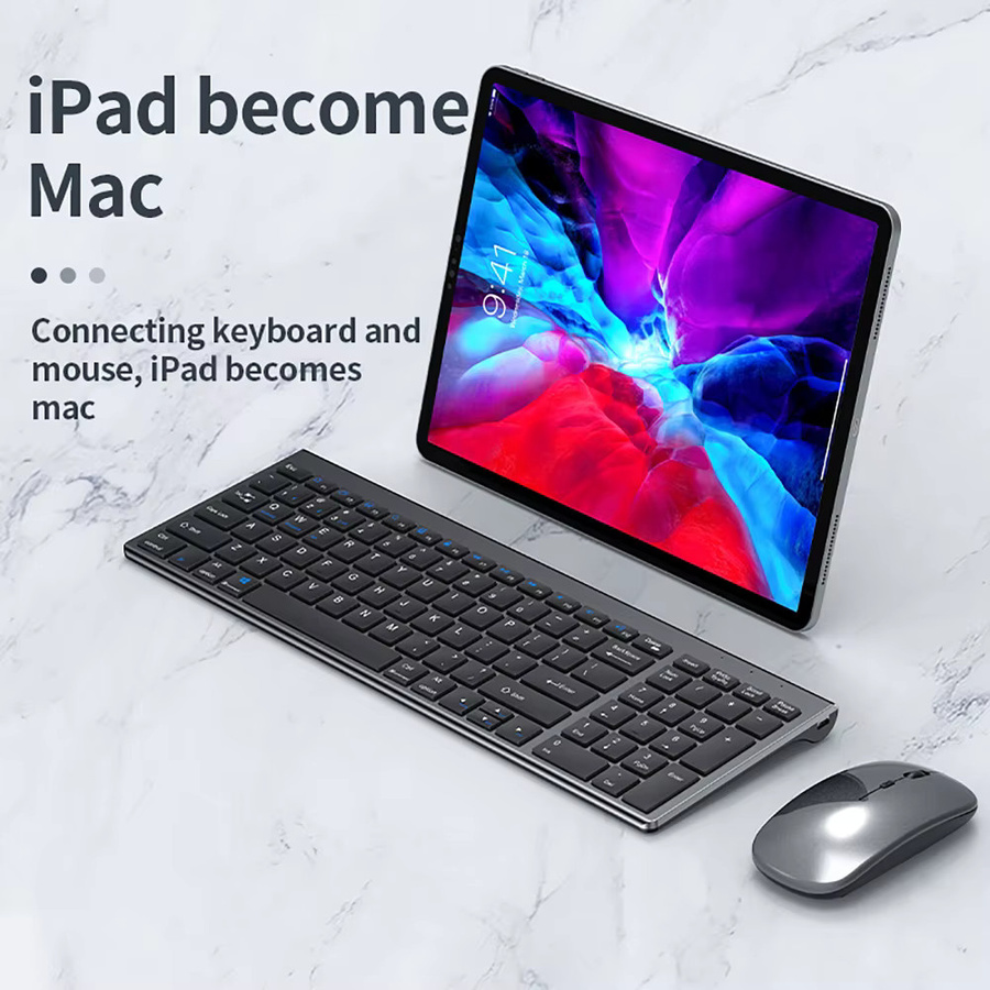 Dreamburgh Kabelloses Tastatur-Maus-Set mit Bluetooth und 2.4G in Silber, Wiederaufladbar und Ultra-dünn für Computer, Büro und Gaming - Bild 4