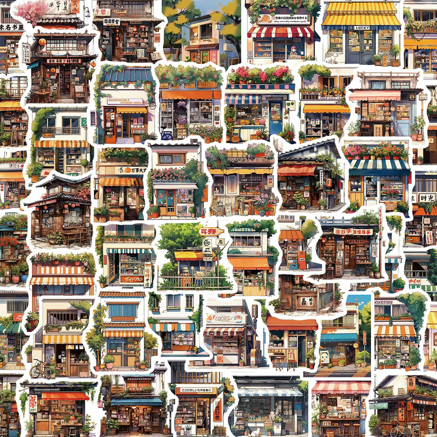 55 Stück BulingBulingStickers Wasserdichte Retro Street Side Shop Landschaft Dekoration Aufkleber Multicolour - Bild 2
