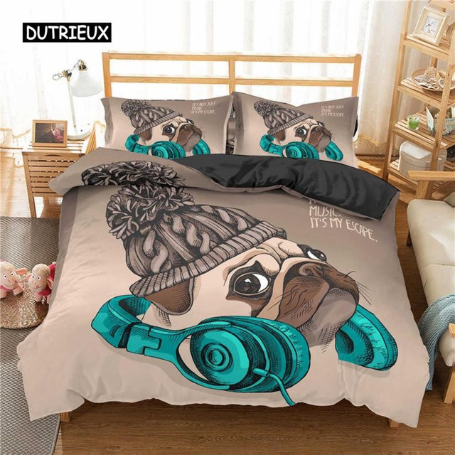 Bettwäsche Set Mops mit Blumenmuster für Kinder und Teenager, Beige, B/H: 200 x 230 cm - Bild 1