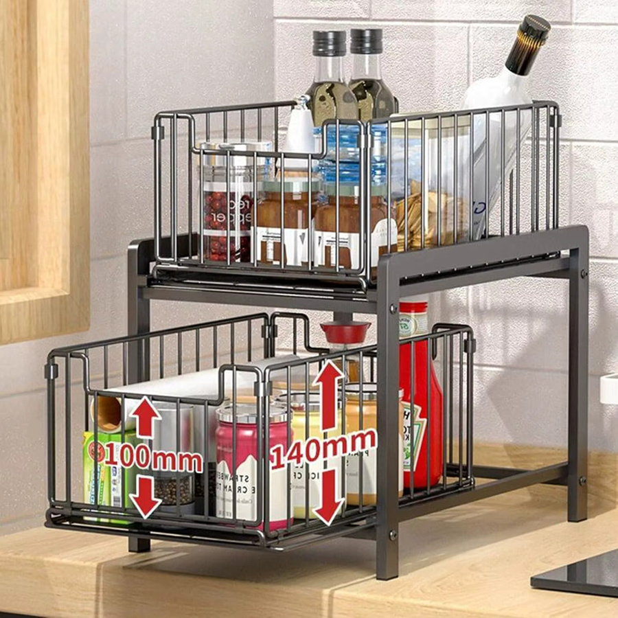 Garvee 2er-Pack ausziehbare Aufbewahrungskörbe aus Metall in Schwarz für Schrank und Spüle - Bild 4