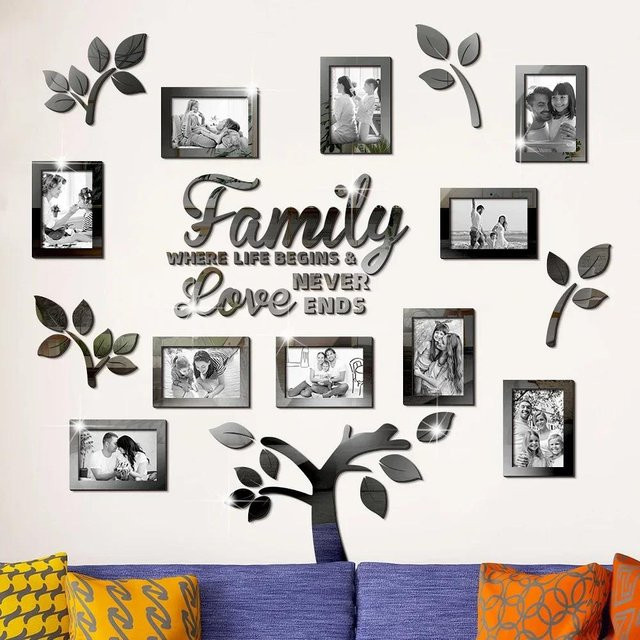 HOME9 3D Wandaufkleber Baum Fotocollage als Bilderrahmen für deine Heimdekoration, Schwarz, B/H: 120 x 120 cm - Bild 1
