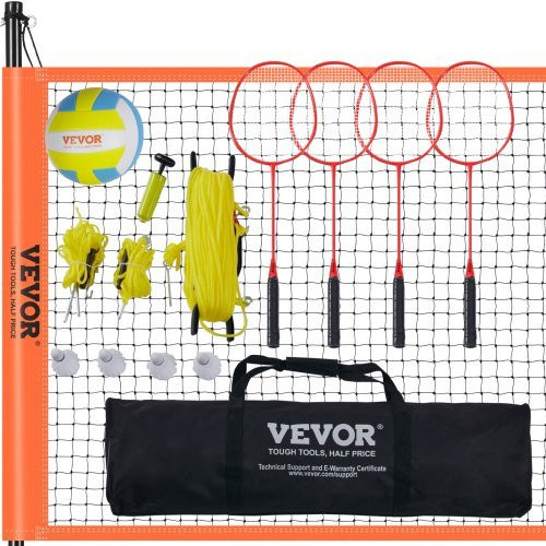 VEVOR Volleyball und Badminton Set mit verstellbarem Netz, Stahlmasten, PVC Volleyball und Tragetasche für den Außenbereich - Bild 1
