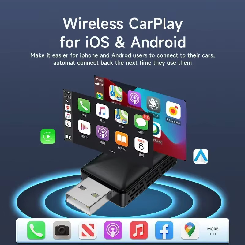 FLIXIVI 2in1 Carplay und Android Auto Adapter für Autos, kabelloses Plug-and-Play Smart Car System, Schwarz - Bild 3