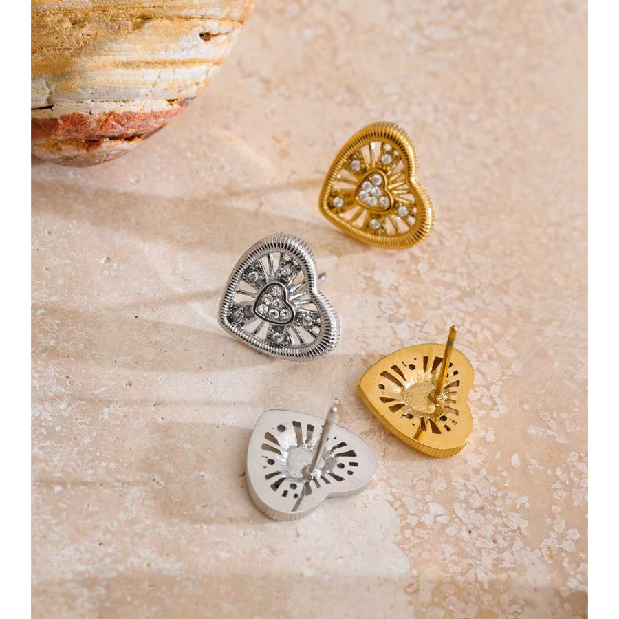 Yhpup Herz-Ohrstecker, Edelstahl, Zirkonia, Gold, Unisex - Bild 1