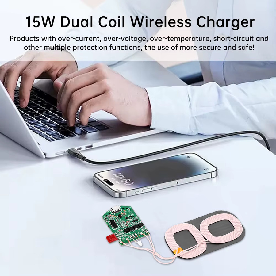Diymore 15 W Dual-Coil Funklademodul mit Typ-C-Schnittstelle als kabelloses Ladegerät PCBA - Bild 2