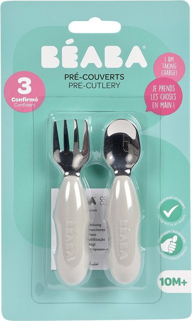 Beaba Edelstahl-Lernbesteck für Babys aus Edelstahl und Silikon in Silber und Grau mit rutschfestem Griff und spülmaschinenfestem Design - Bild 1