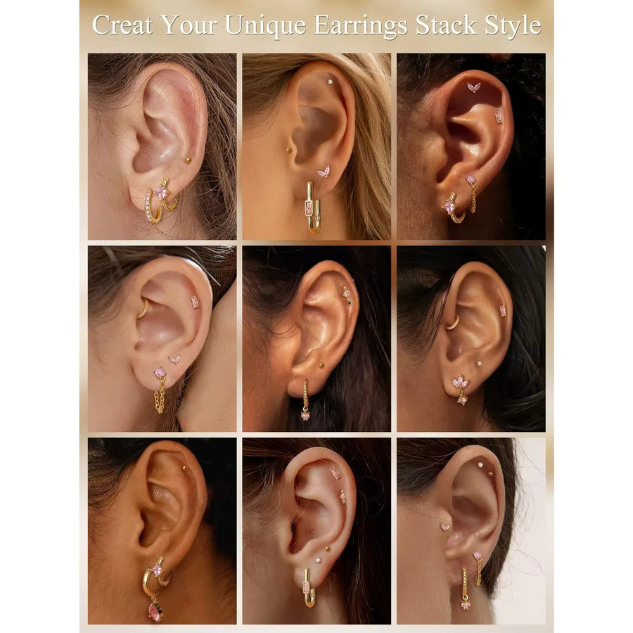 Drperfect Ohrstecker, Creolen, 14 Karat vergoldet, Zirkonia, Damen - Bild 3