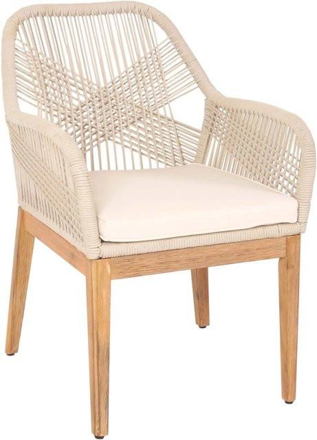 Proregal Gartenstuhl aus Akazienholz mit Seilgeflecht und Kissen in Beige und Creme-Weiß, H x B x T: 85 x 58 x 59 cm, Sitzhöhe: 47 cm - Bild 1