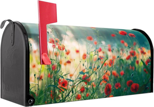 Banjado Amerikanischer Briefkasten Schwarz mit Waldmohn Motiv, B/T/H: 48 x 22 x 16 cm - Bild 1