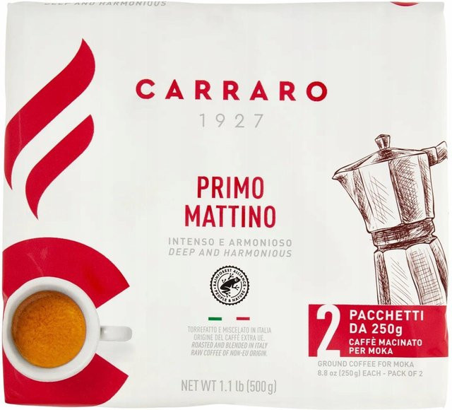 Carraro Primo Mattino, Arabica-Robusta-Mischung, gemahlener Kaffee für Espressokocher, 2 x 250 g - Bild 1