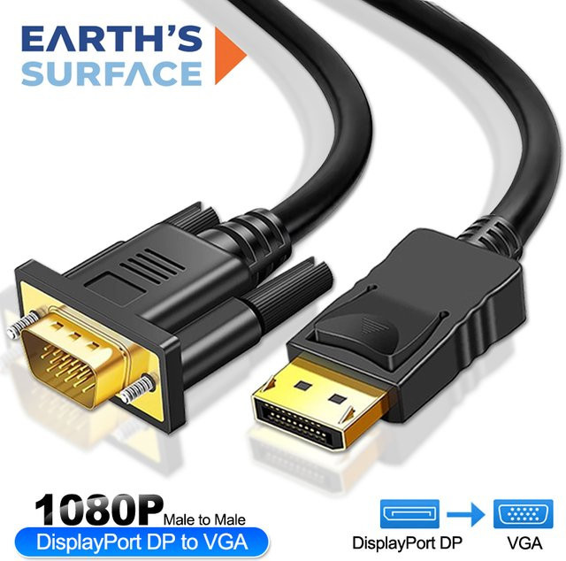 OUIO DisplayPort auf VGA Adapterkabel in Schwarz, HD 1080P DP zu VGA Konvertierungskabel für PC, Laptop und Projektor, Länge: 1,8 m - Bild 1