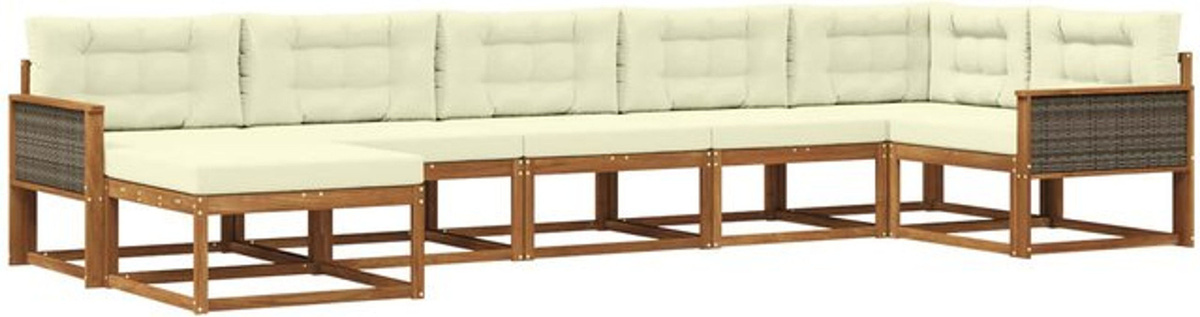 Modernes 7-teiliges Outdoor-Sofagarnitur Loungemöbel Set von vidaXL aus Akazie mit Kissen in Natur und Beige - Bild 1